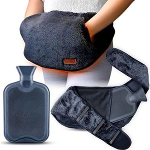 Warmwaterkruik Riem - 1,5L Omwikkelbare Warmwaterkruik - Luxe, Zachte en Draagbare Warmwaterkruik voor Menstruatiepijn (Zwart)