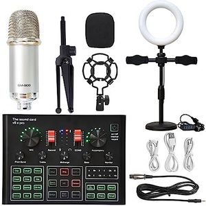 Geluidskaartset, Professionele Studio Condensator Microfoon Bundel WXH1000 Mic Kit Met Live Geluidskaart Draadloze Karaoke(White BM900 LED)
