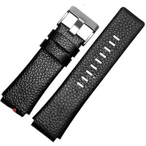 EDVENA Lederen Horlogeband Compatibel Met Diesel DZ1089 DZ1123 DZ1132 Vervangende Horlogeband Bolle Mondband 28mm 30mm (Color : Black silver buckle, Size : 30X18mm)