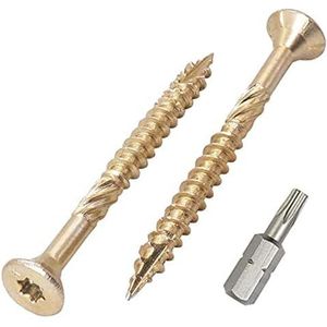 SKIR'CO (Pack van 50 stuks) Universeel verzinkt staal 4,5 x 60 mm geel houtschroeven, verzonken kop, torx-kop, type 17, spaanplaatschroeven (50, 4,5 x 60 mm)