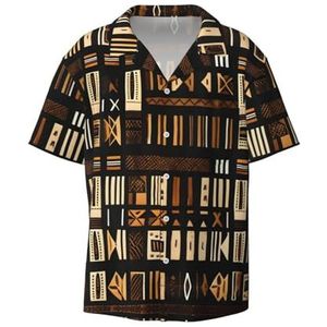 OdDdot Afrikaanse modder doek tribal print heren overhemden atletische slanke pasvorm korte mouw casual zakelijke button down shirt, Zwart, XXL