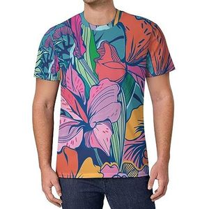 Heldere abstracte vintage bloem mannen korte mouw T-shirt casual ronde hals T-shirt mode zomer tops