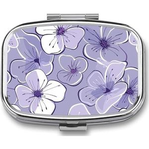 Pillendoos met spiegel 2 compartimenten paars getinte bloemen pillenetui voor portemonnee zak wekelijkse pillenorganisator reizen medicijnkoffer draagbare pillencontainer houder voor dagelijks gebruik