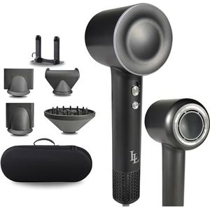 Largolash V6 Fohn met Diffuser, Perfect voor krullen Fohn, Ionische Haardroger, Haardroger 3 verschillende hitte standen en 2 windsnelheden, met 4 magnetische opzetstukken (Zilver)