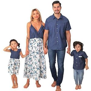 Familie bijpassende outfits voor hele familie vader en zoon zomervakantie t-shirt moeder en dochters bloemen print jurk korte mouw shirt ouder kind pak (Color : Dark Blue, Size : Men XL)