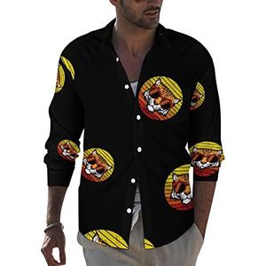 Tiger Retro Sunset heren revers lange mouwen overhemd button down print blouse zomer zak T-shirts tops M