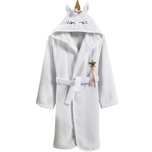 Badjas Kind Meisje Badstof, Superzacht Turkse Katoen, Met Capuchon, Absorberend, Comfortabel, Dikke Kinderbadjas voor Kinderen, Eenhoorn, Wit (11-12 Jaar)