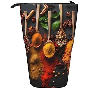 Nbtghga Specerijen Print Potlood Telescopische Klassieke Kunsten Stand Up Potlood Case Organizer Potlood Houder Make-up Tas Gift, Zwart, Eén maat