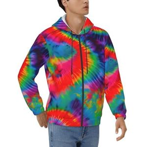 WOmeng Kleurrijke Tie Dye Patroon Print Heren Hoodie Ademend Casual Sportkleding Werk Comfortabele Lange Mouw Sweatshirt, Zwart, M