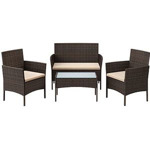 SONGMICS Balkonmeubels, tuinmeubelset, van PE-polyrotan, loungeset, terrasmeubels, outdoor, voor terras, balkon, tuin, bruin-taupe GGF004K05