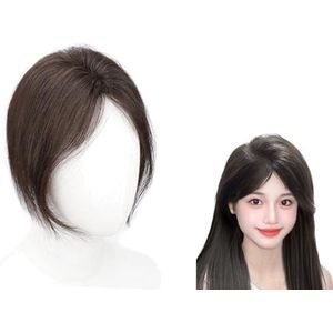 100% Echte Mensenhaar Toppers for Vrouwen, 360°Cover Franse Pony Haarstukken Handgemaakte Zijden Basis Haarverlengingen 10 Inch Clip-in Toupee for Dunner Wordend Haar, Haaruitval, Grijs Haar(Brown)