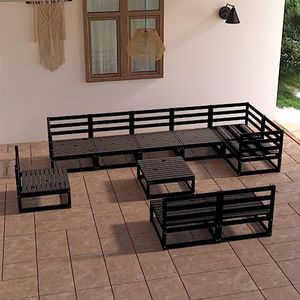 AUUIJKJF Tuinmeubilair 10 Stuk Tuinlounge Set Zwart Stevig Pinewood Furniture