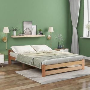 Aunvla Solide massief houten bed, futonbed, massief hout, natuurlijk bed met hoofdeinde en lattenbodem, natuur (200x140cm)
