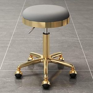 FXLUHAY Verstelbare kruk met wielen, draaibare zitting en verstelbare hoogte, werkplaats kruk, 360° verstelbare ronde PU-lederen draaibare kruk, salonstoel (grijs)