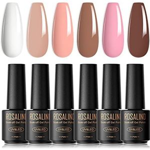 ROSALIND UV nagellak, 6 kleuren Mini Gel Nagellak Set Wit Naakt Licht Roze Bruin Schellak Soak Off UV LED Nagellak French Manicure voor Vrouwen Moeder Geschenkset