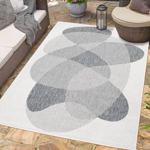 carpet city Indoor & outdoor tapijt grijs crème - omkeerbaar tapijt - 160x230 cm - abstract geo-patroon - weerbestendig voor balkon, terras - moderne tapijten voor binnen woonkamer keuken