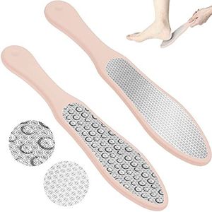 RoserRose Eeltverwijderaar, eeltvijl, eeltvijl, dubbelzijdig roestvrij staal, voetvijl, eelttrasp voor voetverzorging, eelt verwijderen voet en verschrompelde huid, roze