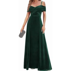 Fluwelen Bruidsmeisjes Jurken Spaghetti Bandjes Prom Jurken Koude Schouder Formele Avond Party Gown ZM191xin, Emerald Groen, 32