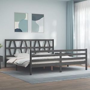 CBLDF Bedden & accessoires Bedframe met hoofdeinde grijs 200x200 cm massief houten meubels
