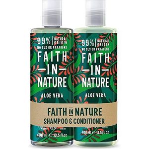 Faith in Nature Natuurlijke aloë vera shampoo & conditionerset, regenererend, veganistisch en zonder dierproeven, vrij van parabenen en SLS, voor normaal tot droog haar, 2 x 400 ml