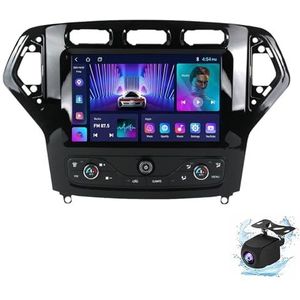 Android 14.0 2 Din Autoradio 9"" Touchscreen Auto Stereo voor Ford Mondeo 2007-2011 met Draadloze Carplay Android Auto GPS navigatie AHD Omgekeerd beeld Stuurwielbediening(P6(8G+128G))