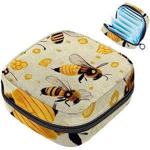 MUOOUM Menstruatie Pad Tas Rits Maandverband Tas Tampons Verzamel Zakken voor Vrouwen Meisjes (Honing en Bij)