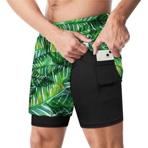 Aquarel Banaan Palm Leaf Grappige Zwembroek met Compressie Liner & Pocket Voor Mannen Board Zwemmen Sport Shorts
