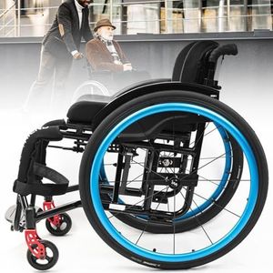 Lichtgewicht rolstoel voor volwassenen, rolstoel van aluminiumlegering, sport opvouwbare rolstoel, zelfrijdende rolstoel voor gehandicapten met verstelbare voetsteun en zithoogte, blauw
