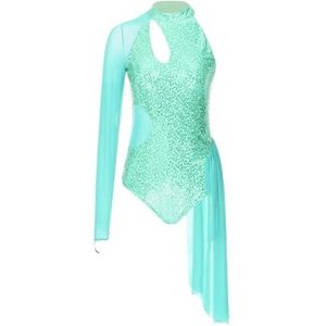 NUOYIXUAN Ballet Turnpakje voor dames, pailletten met één schouder, lyrische dansjurk van transparante mesh, danskleding, kunstschaatsen jumpsuit (mintgroen, S)