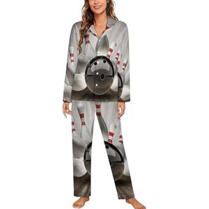 Vintage Bowling Bal Vrouwen Lange Mouw Button Down Nachtkleding Zachte Nachtkleding Lounge Pyjama Set M