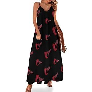 Zeemeerminstaart dames zomer maxi-jurk V-hals mouwloze spaghettibandjes lange jurk
