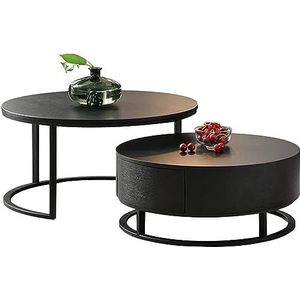 MAXCBD Ronde nesttafels set van 2 stapelbare bijzettafels met lade nesten salontafel bank bijzettafel voor woonkamer slaapkamer thuiskantoor (kleur: B, maat: 80 x 40 cm + 70 x 30 cm)