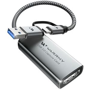 WARRKY Video-opnamekaart, HDMI naar USB 3.0 A en USB C-opnameapparaat, 4K-ingang 1080P 60FPS met lage latentie voor streamen en opnemen van games, compatibel met iPad, Quest 3, PS5/4, Switch2/1