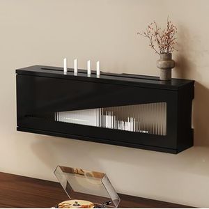 XCLOOZGL Houten Router Opslagdoos Groot Modern Stijl Kabelbeheer Zwarte Routerplank Wifi Router Opbergdoos Wandmontage of Bureau Modemorganizer Voor Thuis En Kantoor,Blackb,40X17X21CM