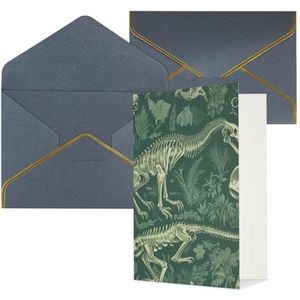 KKLWEGU Dinosaurus skelet wenskaart met enveloppen denken aan je kaart gelukkige verjaardag bruiloft uitnodiging blanco notitiekaarten voor alle gelegenheden 4x6