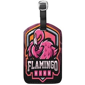 Flamingo, rode vogel-kofferaanhanger met adresplaat, grappig leer, bagagelabel ID-label met naambordje voor reiskoffer, verpakking van 3 stuks, Patroon., Medium