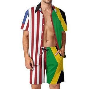 USA Fiag Jamaicaanse vlag mannen Hawaiiaanse bijpassende set 2-delige outfits button down shirts en shorts voor strandvakantie
