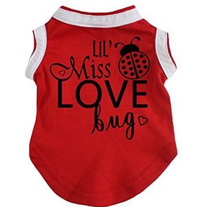 Petitebelle Puppy Kleding Hond Jurk Lil' Miss Liefde Bug Rood Katoen T-Shirt, X-Large, Rood, Wit