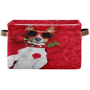 BIGJOKE Leuke Hond Rose Print Opbergmand Kubus Speelgoed Opbergbak Kledingmand Inklapbaar met Handgrepen Stof Opbergmand voor Plank Kwekerij Thuis Kast & Kantoor