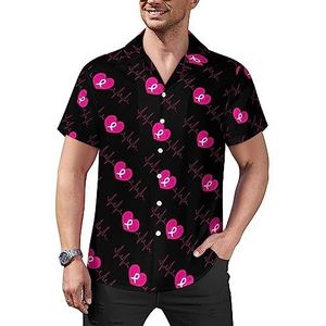 Roze lint borstkanker bewustzijn heren casual button-down shirts korte mouw Cubaanse kraag T-shirts tops Hawaiiaans T-shirt M