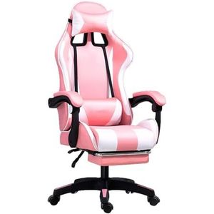 Ergonomische gamerstoel met massagevoetsteun en massagelendensteun, videogamestoelen in hoogte verstelbare stoel met hoofdsteun for kantoor of slaapkamer, studeerkamer (Kleur : Roze, Maat : 38x48cm