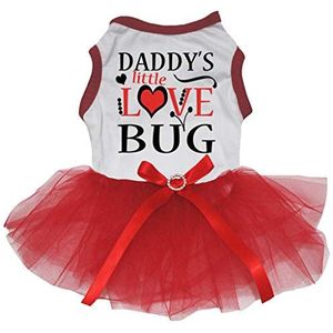 Petitebelle Papa's kleine liefde Bug Katoen Shirt Tutu Puppy Hond Jurk, X-Small, Wit/Rood