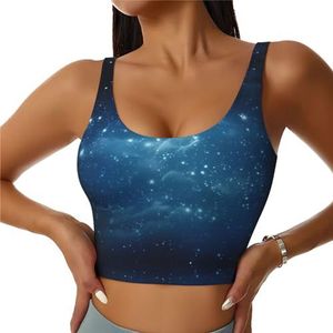 ZXERTG Gespaarde dromerige sterren en vlekken afdrukken atletische tanktops, hoge ondersteuning, ideaal voor high-impact workouts, yoga en hardlopen, Zwart, S