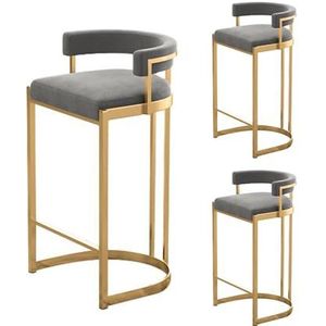 Keukenbarkrukken, fluwelen barkrukken set van 3, gestoffeerde tegenkrukken barstoelen met voetsteun, moderne industriële barkrukken voor keukeneiland, thuisbar, eetkamer, café