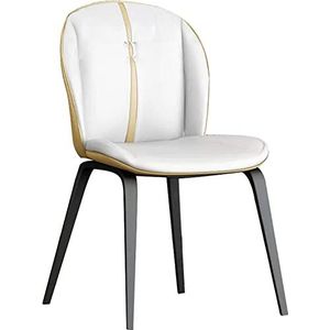 GEIRONV Moderne faux microfiber lederen eetkamerstoelen, koolstofstalen poten keuken slaapkamer woonkamer stoel waterdichte lederen zijstoel Eetstoelen (Color : White, Size : 55x58x89cm)