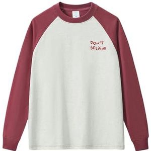 MYLLJBD Men'S Hoodies Men's T-shirts, Shirts | 305g Pure Cotton Embroidered Long-sleeved T-shirt Contrast Color Couple Loose Round Neck Sweatshirt-dark Red-l