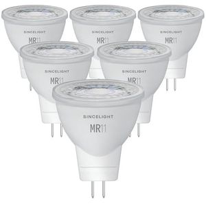 SINCELIGHT MR11 GU4 LED Kleine Reflector Ø35mm spotlamp met GU4-lampvoet, 3W, 12V, 280 lumen, RA≈92, 6000K (koelwit), 25W halogeenequivalent vervanging, 35 graden lichtbundel, NIET dimbaar, verpakking van 6