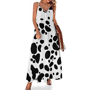 Moo Cow Sling Maxi-jurk voor dames, V-hals, casual, mouwloos, verstelbare riem, sexy lange jurk
