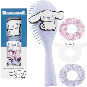 Hello Kitty Sanrio Haarborstel & Scrunchies Set voor meisjes, tieners, vrouwen, Kuromi, Cinnamoroll leuke spullen, ontklitterborstel, Kawaii cadeaus voor haar (Cinnamoroll Brush & Scrunchies)