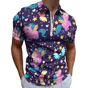 Eenhoorns Diamanten Half Zip-up Polo Shirts Voor Mannen Slim Fit Korte Mouw T-shirt Sneldrogende Golf Tops Tees M